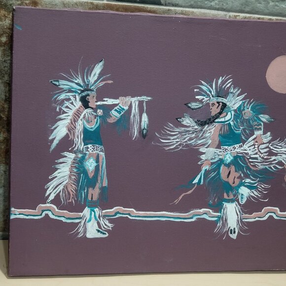 Vintage Native American Eagle Dance Canvas Painting 1994 Signed - Picture 12 of 13